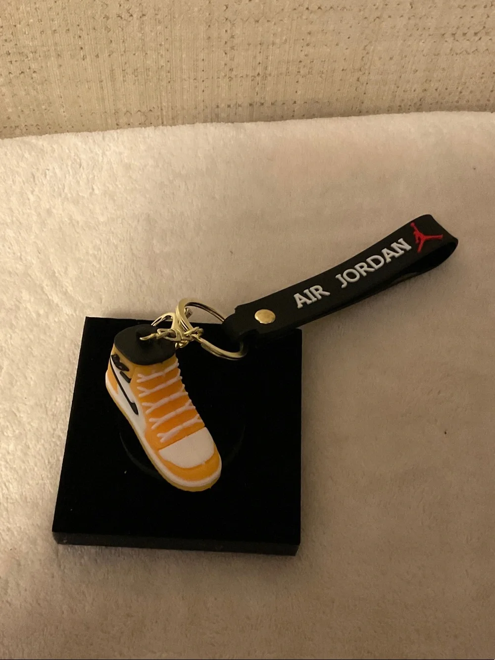 Jordan Yellow Sneaker Keyring with Black Branded Strap